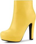 Allegra K Women's Platform Chunky Heel Light Yellow Ankle Boots 7.5 M US