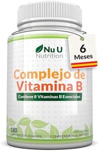 Vitamina B Complex - 180 Comprimidos Veganos - Suministro para 6 Meses - Complejo B Completo: B1, B2, B3, B5, B6, B7 (Biotina) y B12 (Ácido Fólico) - Nu U Nutrition