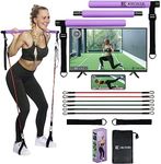 KROSSIL Portable Pilates Bar Kit with Resistance Bands | Adjustable Resistance Band Bar Home Workout Fitness Kit | 6 Resistance Bands for Men and Women | Purple