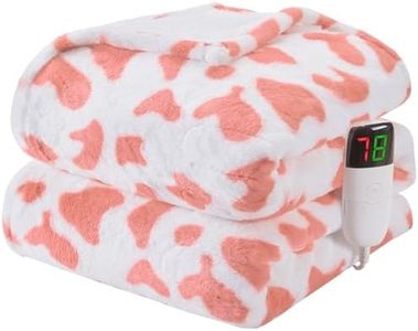 Cow Print Heated Electric Blanket Throw,50X60 Pink Heating Blanket with 10 Heats Levels & 8 Hours Auto Off,Cute Cow Decor Stuff Soft Fleece Sherpa Blankets Warmer Gifts for Women Washable,ETL