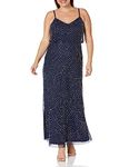 Adrianna Papell Women's Long Beaded Blouson Gown Dress, Navy, 14 UK