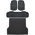 BDK OF-713 Diamond Grid Rubber Car Floor Mats, Universal Front & Rear Combo Set with Trunk Cargo Mat Liner for Car Sedan SUV Van, Heavy Duty All Weather Trim to Fit