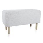 Bench-Style Storage Ottoman - OKSTENCK Upholstered Turkey Velvet Storage Ottoman, Bench Ottoman for Living Room, Bedroom, Entryway, Lounge, White