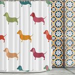 BaoNews Cute Dachshund Decor Shower Curtain,Dog Small Puppies Textile Animal Hunter Polyester Shower Curtain for Shower Stall Bathroom Waterproof with 10 Hooks 60x72 Inch