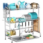 Over The Sink Dish Drying Rack,SEENWUUN Dish Rack Over The Sink,Stainless Steel Dish Drying Rack with Utensil Holder Dish Rack for Kitchen Counter (fitSink≤33" /81cm)