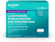 Amazon Basic Care Loperamide Hydrochloride 2 mg and Simethicone 125 mg Tablets, Multi-Symptom, Anti-Diarrhea Medicine, Gas Relief, 24 Count