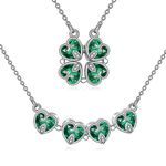 CRMAD Green cz Convertible Necklace for Women Sterling Silver Four Leaf Clover Heart Pendant (green)