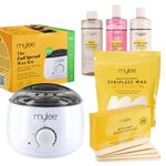 Mylee Professional Complete Waxing Kit with Wax Heater, Hard Wax Beads 500g, Applicator Spatulas, Pre & After Care Gel, Equipment Cleaner (Coconut & Arnica)