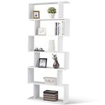 COSTWAY Wooden Bookcase, 5/6 Tiers Freestanding Storage Shelf, Home Office Industrial Decorative Bookshelf Display Stand Rack (White, 80 x 23 x 192cm)