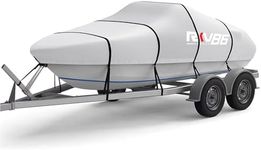 RKV86 Trailerable Boat Cover, 20'- 22' Heavy Duty 600D Waterproof Tarp Covers with Storage Bag, Marine Grade Polyester Canvas, Fits 20-22ft Bass Boat, V-Hull, Tri-Hull, Runabout Bowrider Boat (Silver)
