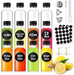 Glass Shot Bottles with lids - 12 Pack 60ml Shot Bottles - Leak Proof Small Glass Bottles for Juice, Oils, Liquor, Potion - Ginger Shot Bottles with Funnel, Brush, Labels, Pen and Shrink Wrap