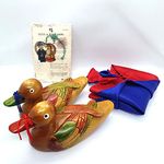 NDM Wooden Mandarin Duck Korean Wedding Hand maded + Hanbok Silk Wrap + Wallet Gift