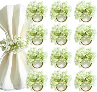 Heleze Flower Napkin Rings Set of 12 - Artificial Baby's Breath Napkin Ring Holders, Boho Rustic Napkins Rings for Wedding Party Banquet Thanksgiving Christmas Farmhouse Table Decor