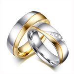 Beydodo Promise Rings for Women and Men, Silver Gold Ring with Cubic Zirconia Size J 1/2 and N 1/2 Couples Promise Rings Stainless Steel