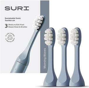 SURI Recyclable Plant-Based, Electric Toothbrush Heads - Built-in Tongue Scraper, Long Lasting Replacement Heads | Compatible Only with SURI Sonic Electric Toothbrush - Morning Waves, Pack of 3