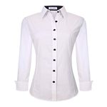 ALEX VANDO Womens Dress Shirts Regular Fit Long Sleeve Stretch Work Shirt,White,L