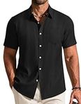 COOFANDY Mens Shirt Short Sleeve Casual Lightweight Summer Shirt Regular Fit Beach Top with Pocket Schwarz 2XL