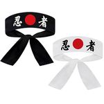 Sunrise Kitchen Supply Cotton Tie on Headband (1 White + 1 Back) for Sports/Exercise/Cooking (Ninja)