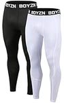 Boyzn Men's 2 Pack Sports Compression Tights Cool Dry Workout Base Layer Active Leggings Pants Black/White-M