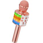 Ankuka Karaoke Wireless Microphone, 4 in 1 Handheld Bluetooth Microphones Speaker Karaoke Machine with Dancing LED Lights, Home KTV Player Compatible with Android & iOS Devices, Rose Gold