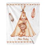 Boho Bear Teepee Personalized Baby Blanket for Boys Girls,Custom Soft Minky Blanket Double Layer Dotted Naps 40X50 in