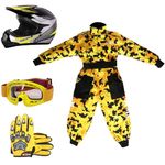 Zorax L(9-10 Years) Kids CAMO Suit & Gloves L(7cm) & Goggles & ZOR-X19 Yellow L (53-54cm) PREDATOR Kids Motocross Helmet ECE 2206, Child Dirt Bike Motorocycle Helmet Clothing Suit Set