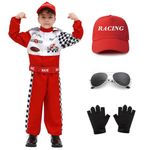 Aroacle Race Car Driver Costume Boys Racing Suit with Car Cap Sunglasses Kids Racer Dress Up for Halloween (Red, 6-7T)