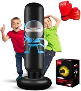 EIVONDA Punching Bag for Kids 160cm Inflatable Ninja Kids Punching Bag with Boxing Gloves for Practicing MMA Karate Taekwondo and to Relieve Pent Up Energy (Black)