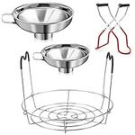 Cedilis 4 Pieces Canning Kit, 1PC Canning Rack+ 1PC Canning Jar Lifter Tong+ 2PC Canning Funnels, Stainless Steel Canning Supplies Canning Rack and Canning Tong for Mason Jars