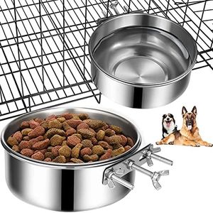 VIsuIvit Dog Bowls 2 Pack, Stainless Steel Dog Food and Water Bowls Hanging in Cage Crate Kennel, Non-Spilling Cats Pets Bowl for Medium and Large Pets (M(16 * 6 & 18 * 6.5cm))