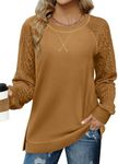 Zeagoo Women's Casual Blouse and Shirts Lightweight Fall Tops for Women Long Knit Sleeve Fall Tunic Shirts Ladies Tops Brown S