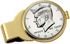 American Coin Treasures Coin Money Clip - Proof JFK Half Dollar | Brass Moneyclip Layered in Pure 24k Gold | Holds Currency, Credit Cards, Cash | Genuine U.S. Coin | Certificate of Authenticity