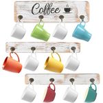 LotFancy Coffee Mug Holder, Rustic Wall Mounted Mug Rack with 12 Cup Hangers, Farmhouse Wood Cup Organizer for Home, Office, Kitchen Display Storage Collection, White Coffee Nook Décor