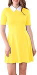 Aphratti Women's Short Sleeve Peter Pan Collar Cute Skater Dress Fit and Flare A-Line Casual Dresses Yellow XX-Large