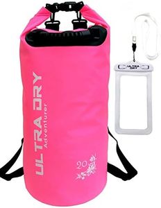 Ultra Dry Premium Waterproof Bag, Sack with Phone Dry Bag and Long Adjustable Shoulder Strap Included, Perfect for Kayaking/Boating/Canoeing/Fishing/Rafting/Swimming/Camping, Pink, 20 L