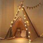 RONGFA Kids-Teepee-Tent with Lights &Large Pompoms & Carry Bag, Machine Washable Teepee Tent for Kids Indoor Tent, Foldable Toddler Tent for Kids -Toddler Teepee Tent for Girls & Boys（Without Mat）