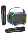 Caiord Karaoke Machine for Kids and Adults,Mini Portable Bluetooth Speaker with 2 Wireless Microphones,Led Lights for TV, Home Party,Kids Gift for Girls Boys Family Party Birthday(Black)