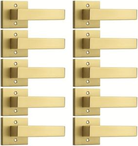 Probrico 10 Pack Gold Dummy Door Handles,Modern Closet Door Knobs,Heavy Duty Interior Non-Turning Handle Reversible for Right & Left Handed Side