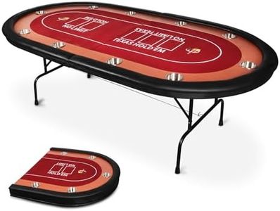 10 Player Foldable Poker Table, Portable Texas Blackjack Holdem Poker Table with Stainless Steel Cup Holders, Folding Casino Leisure Card Board Game Table with Padded Rails, Stylish Red Design