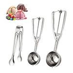 2 Pcs Stainless Steel Ice Cream Scoops 4cm, 5cm and 1 Pcs Round Tip Small Ice Tongs, Catering Buffet Ice Cream Scoops, Ice Cream Scoops, Scoops, Scoops, Suitable for Ice Cream, Cakes, Melons