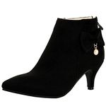 COOLCEPT Women Elegant Kitten Heel Dress Boots Zipper Short Ankle Boots Bowknot Black Size 40