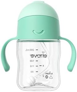 Evorie Tritan Weighted Straw Sippy Cup with Handles for Baby and Toddlers 6 months up, 200mL Leakproof Soft Silicone Straw first Infant Water Bottle (Mint)