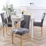 Lukzer 4PC Elastic Stretchable Dining Chair Cover Universal Protective Slipcover (Grey Leaves Design/ 4Cover), Polyester