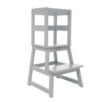SDADI Kids Kitchen Step Stool with Safety Rail - for Toddlers 18 Months and Older, Soft Blue/Blue-Grey LT01G