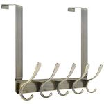 SKOLOO Over The Door Hook Rack, 5 Door Hanger Hooks for Clothes Towels Coat, Over The Door Coat Rack (Bronze)