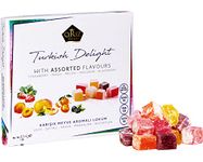 Cerez Pazari Turkish Delight with Strawberry, Peach, Melon, Tangerine, BlackBerry Flavours 454g, Gourmet Medium Size Snacks Gift Box, No Nuts Sweet Traditional Vegan Soft Candy Dessert