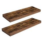 HOOBRO Floating Shelves, Rustic Brown Wall Shelf Set of 2, 60 cm Hanging Shelves with Invisible Brackets, for Bathroom, Bedroom, Toilet, Kitchen, Office, Living Room Decor BF60BJ01