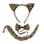 She's Shining Leopard Print Cat Ears Headband Bow Tie Tail Set Fancy Dress Christmas Party Costume