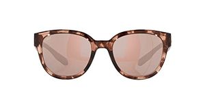 Costa Del Mar Women's Salina Rectangular Sunglasses, Coral Tortoise/Polarized Copper Silver Mirrored 580p, 53 mm