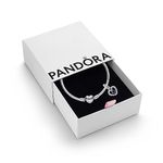 Pandora September Birthstone Dangle Charm & Bracelet Set - Women's Sterling Silver September Birthstone Dangle Charm & Heart Clasp Snake Chain Bracelet - Jewellery Set With Gift Box, Size 17